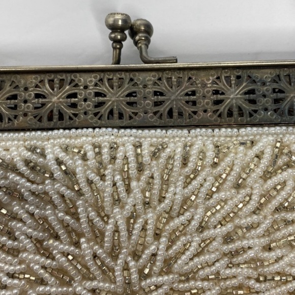 beaded cream handbag wristlet purse vintage - Picture 8 of 9
